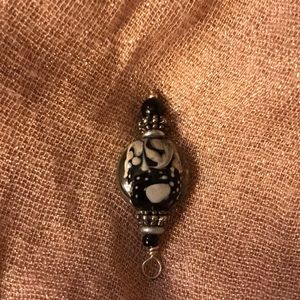 Vintage glass - black and white with beads pendant